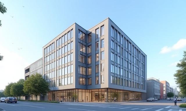 Exterior view of modern office building in Ruoholahti Helsinki, Finland